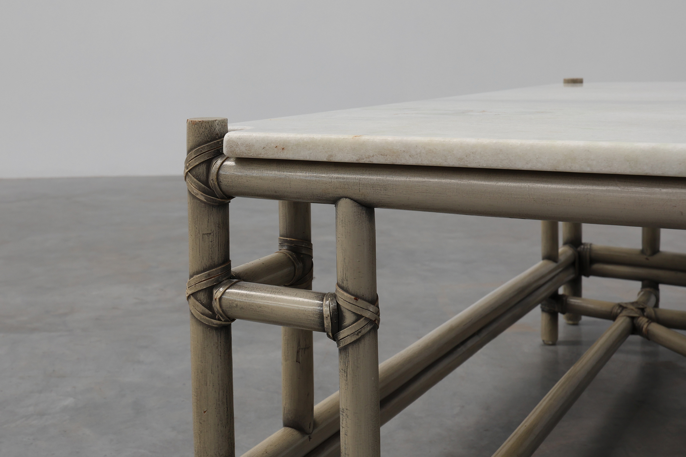 Large Wicker “Attila” Series Coffee Table with marble top by Gasparucci Italythumbnail